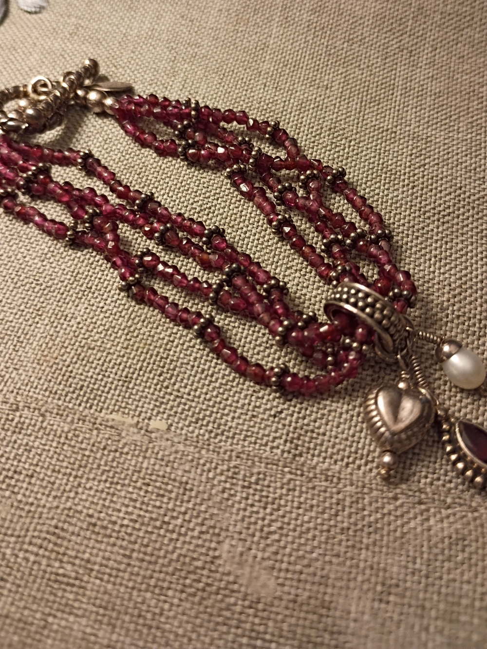 Doug Paulus 4-Strand Garnet Bead Bracelet with Silver Charms - Women Jewelry